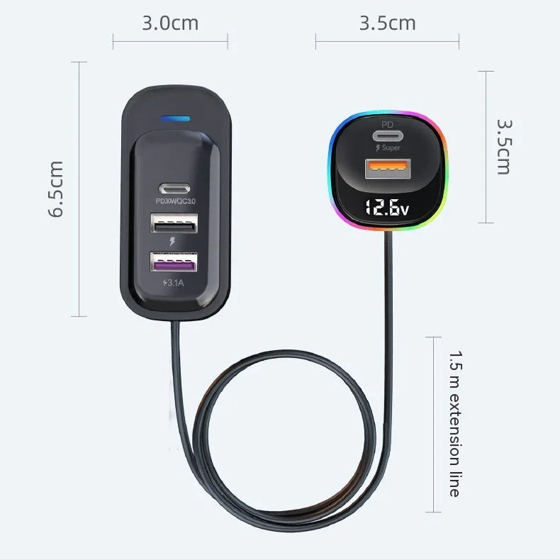 KFZ Ladegerät Super Fast Charge - USB-C + USB-A - RU TechGear