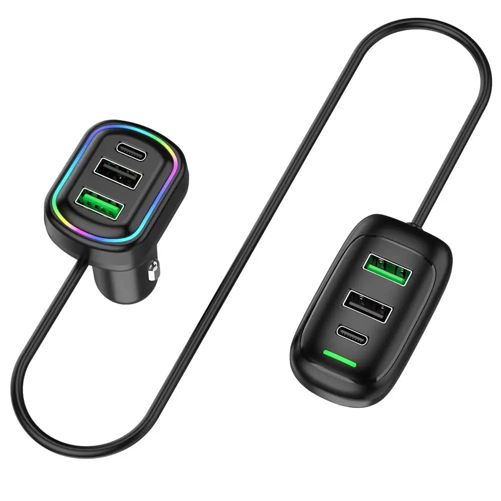 6-Port USB-C Auto-Ladegerät mit RGB-Licht - PD Fast Charging Adapter für iPhone & Tablet - RU TechGear