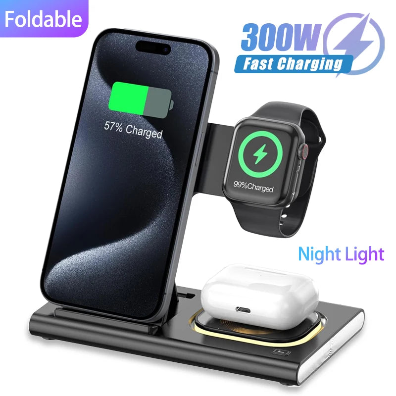 3in1 Wireless Ladestation – Universal Fast Charger für iPhone Samsung Xiaomi – Faltbare Ladestation für Apple Watch & AirPods